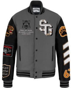 Stegaro Grey And Black Varsity Jacket