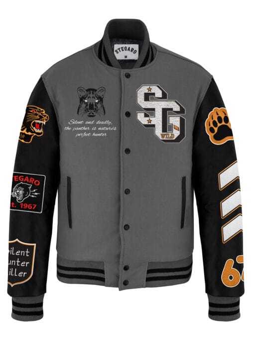 Stegaro Grey And Black Varsity Jacket