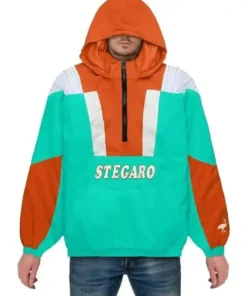 Stegaro Orange And Green Half Zip-Up Jacket