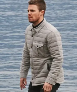 Stephen Amell Arrow S04 Grey Quilted Jacket