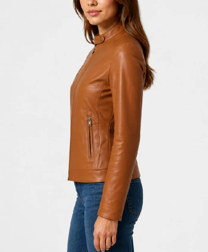 Stylish Biker Brown Leather Jacket - Image 2