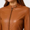 Stylish Biker Brown Leather Jacket For Womens