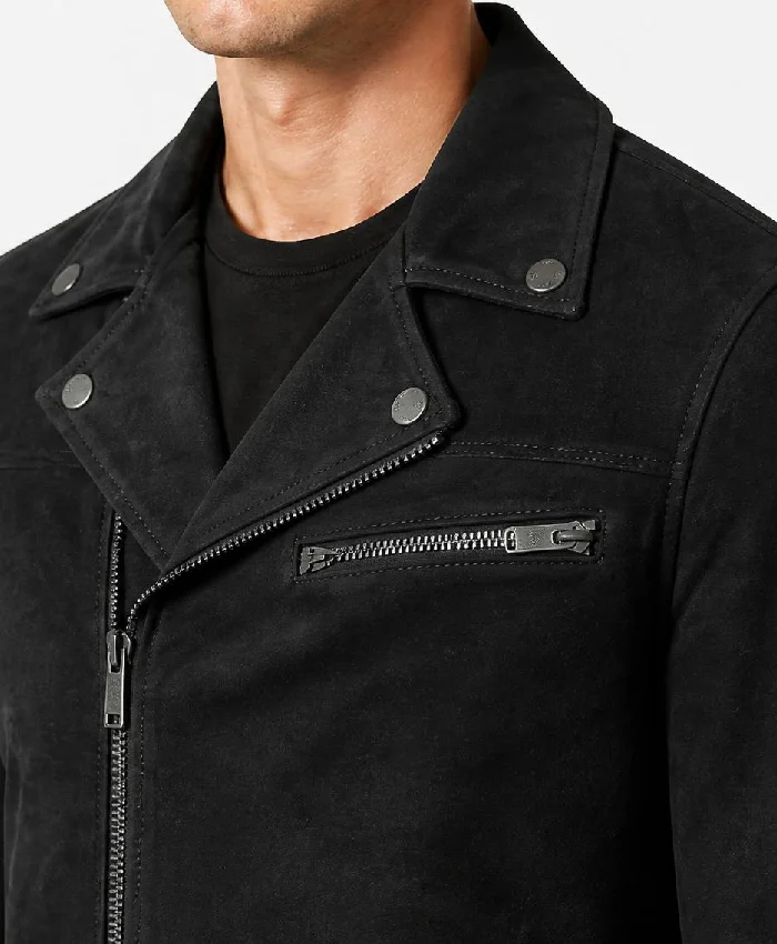 Suede Motorcycle Biker Black Leather Jacket For Men