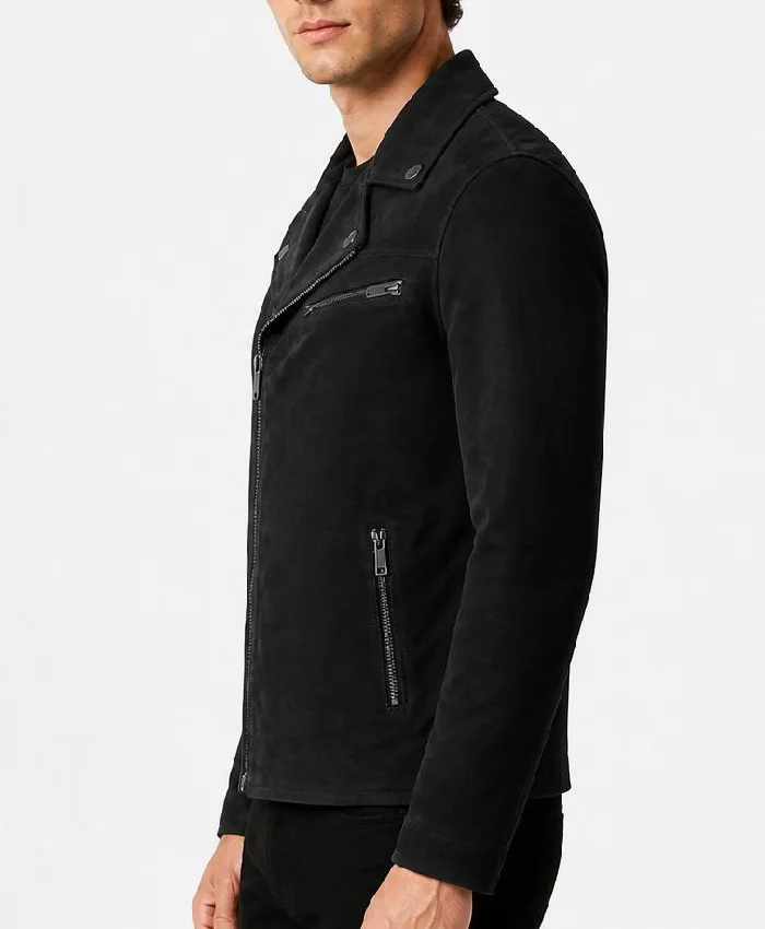 Suede Motorcycle Biker Black Leather Jacket For Mens