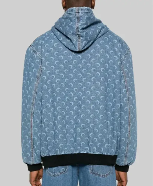 Timothee Chalamet Marine Serre Crescent Moon-Print Blue Bomber Jacket