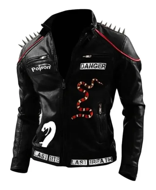 Venomous Spikes Serpents Black Leather Jacket