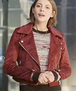 Willa Holland Arrow Red Suede Jacket