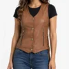 Women Fringe Brown Leather Vest