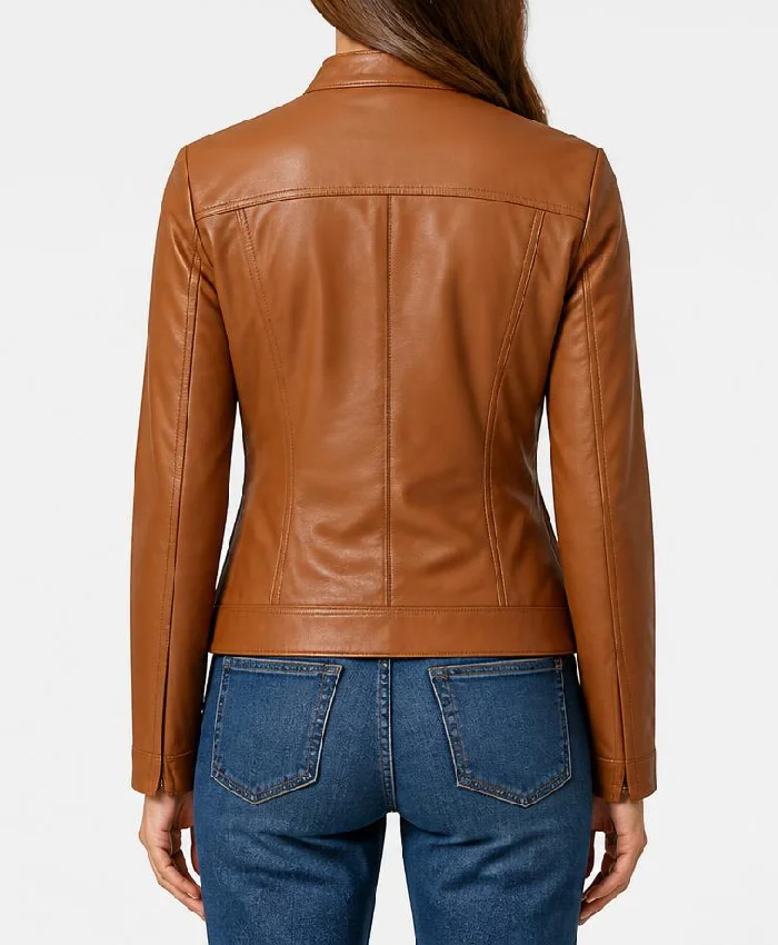 Women Stylish Biker Brown Leather Jacket