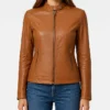 Womens Stylish Biker Brown Leather Jacket