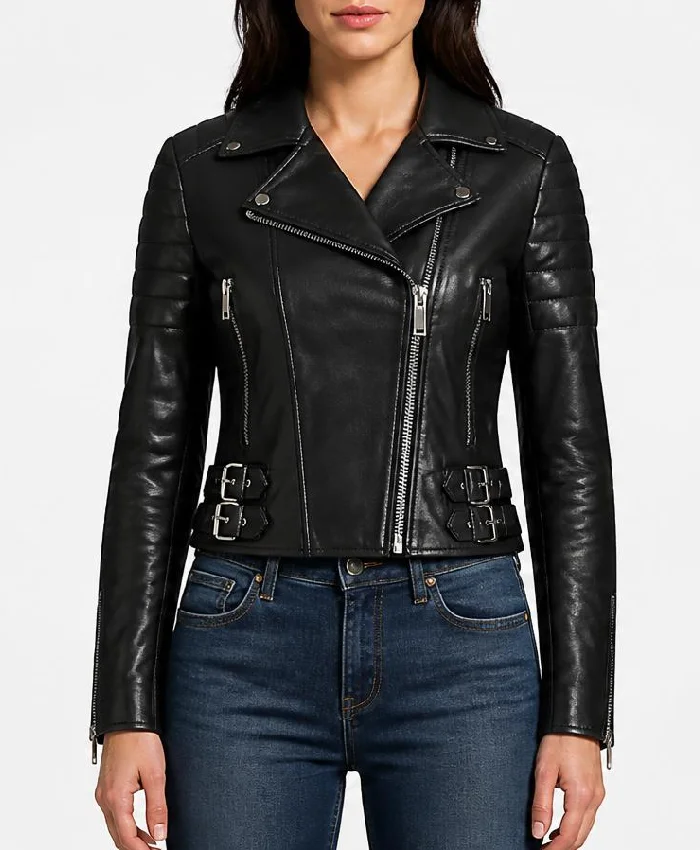 Andrea Black Biker Leather Jacket Women