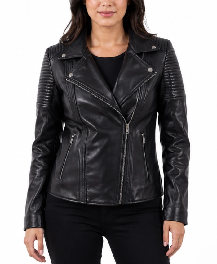 Shop Isabella Women Black Leather Biker Jacket