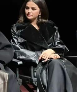 Buy Now Emilia Pérez Selena Gomez Black Leather Trench Coat For Unisex