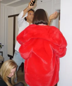 Buy Now London Event Selena Gomez Red Fur Coat For Men And Women