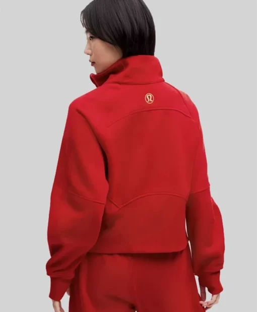 Buy Now Lunar New Year Scuba Oversized Funnel-Neck Half Zip Red Jacket For Unisex