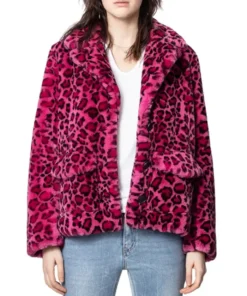 Buy Now Morgan High Potential Season 01 Kaitlin Olson Pink Leopard Print Fur Jacket For Unisex