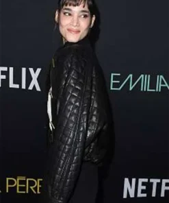 Buy Now Sofia Boutella Movie Emilia Perez 2024 Premiere Quilted Black Leather Jacket For Unisex