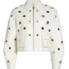 Buy Now The View 2025 Joy Behar White Grommet Detail Leather Jacket For Men And Women