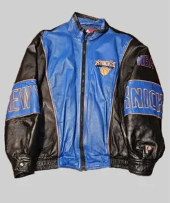 Buy Now Timothée Chalamet New York Knicks Vintage Blue And Black Leather Jacket For Unisex