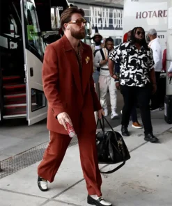 Buy Now Travis Kelce Super Bowl 2025 Pregame Orange Suit For Men And Women