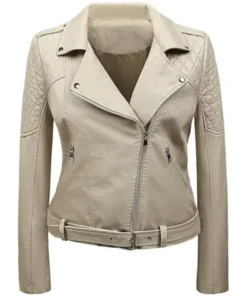 Cafe Racer Motorcycle Beige Leather Jacket