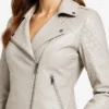 Cafe Racer Motorcycle Beige Leather Jacket For Women