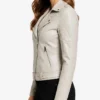 Cafe Racer Motorcycle Beige Leather Jacket For Womens