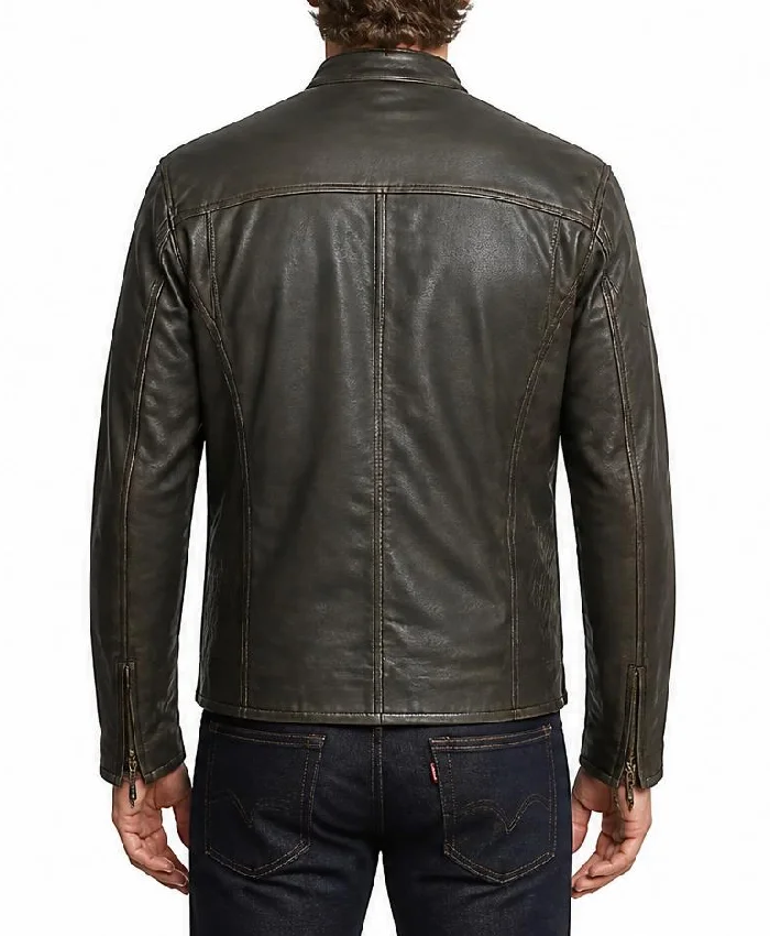 David Distressed Leather Motorcycle Jacket For Men