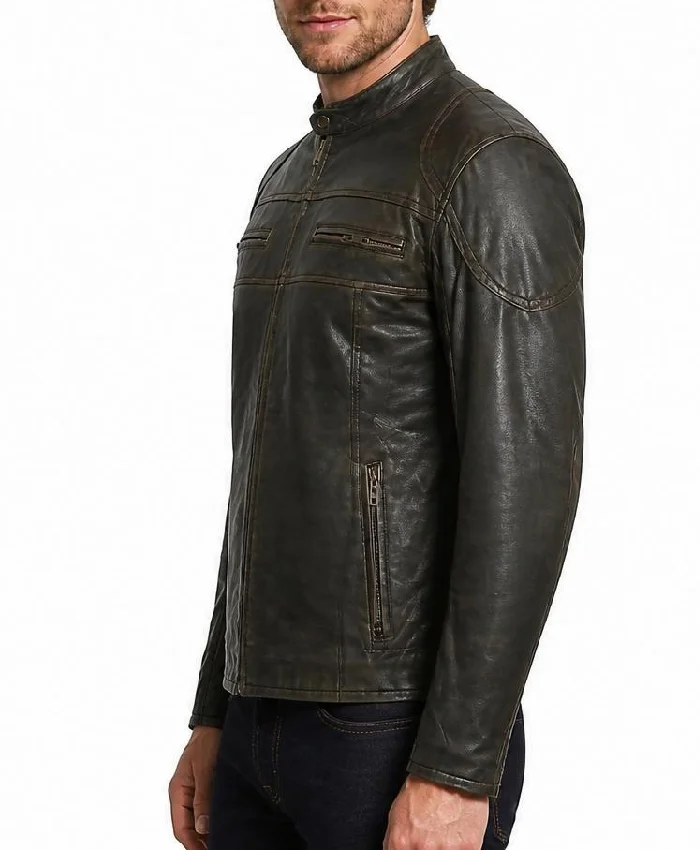 David Distressed Leather Motorcycle Jacket Men