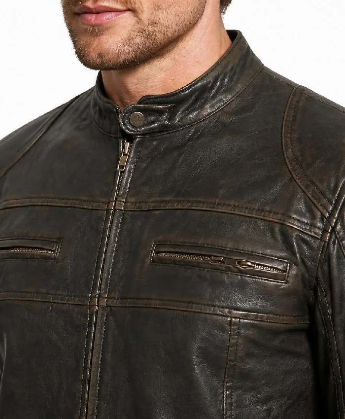 David Distressed Leather Motorcycle Jacket Mens