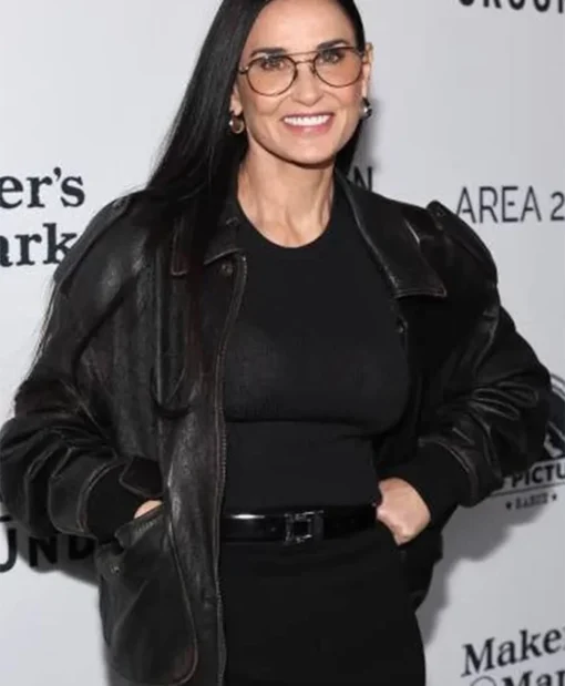 Emilia Perez 2024 Demi Moore Black Leather Jacket