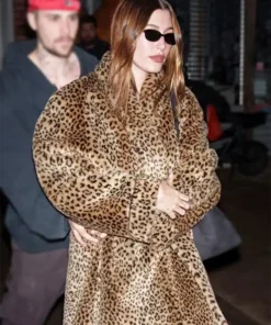 Hailey Bieber Leopard Printed Coat