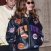 Hailey Bieber New York Knicks Bomber Leather Jacket