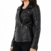 Isabella Black Leather Biker Jacket For Women