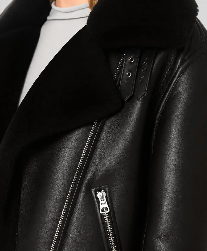 Mia Black Shearling Leather Jacket Women