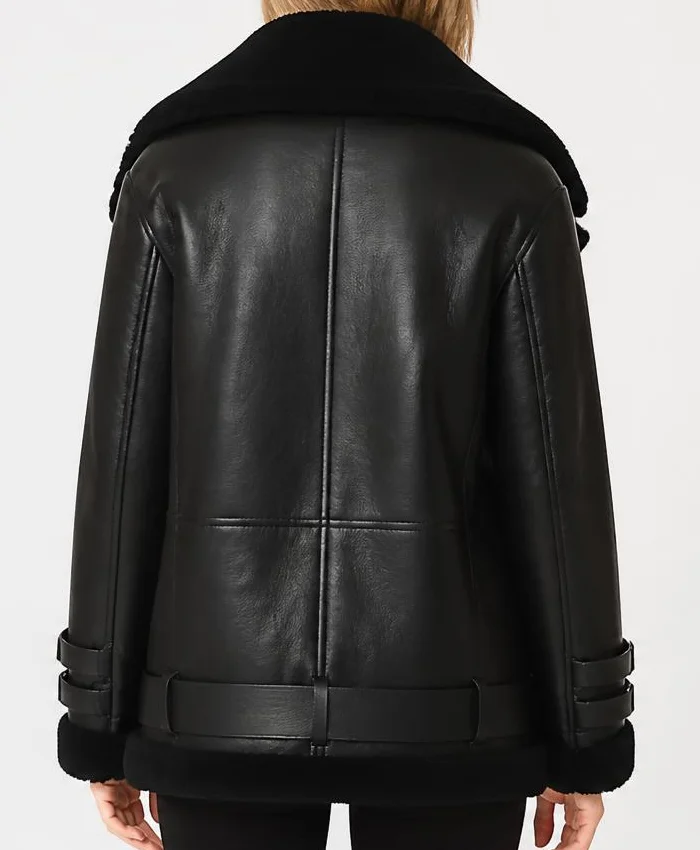 Mia Womens Black Shearling Leather Jacket Women
