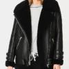 Mia Black Shearling Leather Jacket Womens