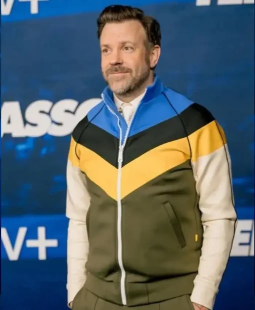 Ted Lasso Season 3 Premiere Jason Sudeikis Chevron Stripes Tracksuit