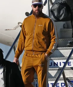 Travis Kelce Super Bowl LIX Arrivals Yellow Tracksuit
