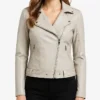 Womens Cafe Racer Motorcycle Beige Leather Jacket