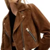 Women’s Cropped Suede Leather Motorcycle Jacket For Sale