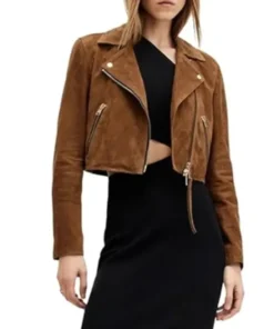 Women’s Cropped Suede Leather Motorcycle Jacket Sale