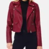 Women’s Dark Red Leather Cropped Jacket
