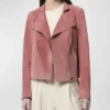 Women’s Suede Leather Pink Biker Jacket