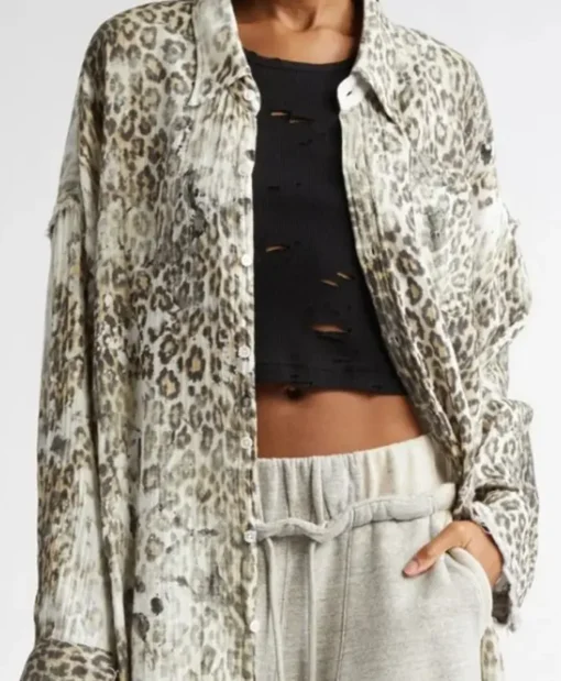 Buy Now The View 2025 Whoopi Goldberg Leopard Print Distressed Long Shirt For Unisex