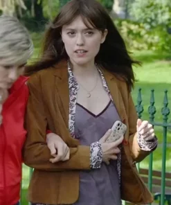 Buy Now Tracey Taylor TV-Series Toxic Town Season 01 Aimee Lou Wood Brown Suede Leather Blazer For Unisex