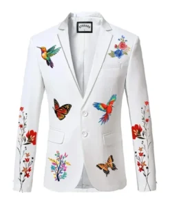 Stegaro Floral Wings White Blazer