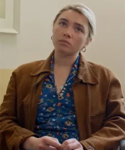 We Live in Time 2025 Florence Pugh Brown Jacket