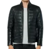 Black Leather Quilted Puffer Jacket