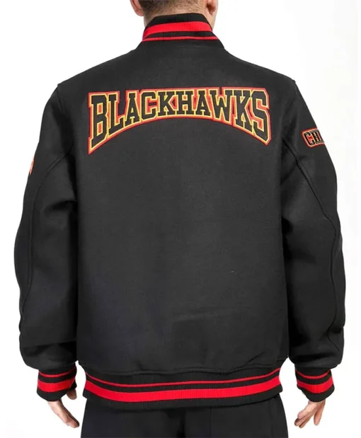 Buy Now Chicago Blackhawks Crest Black Varsity Jacket For Men And Women